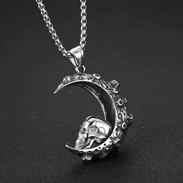 Men's silver stainless steel necklace with alloy skull pendant