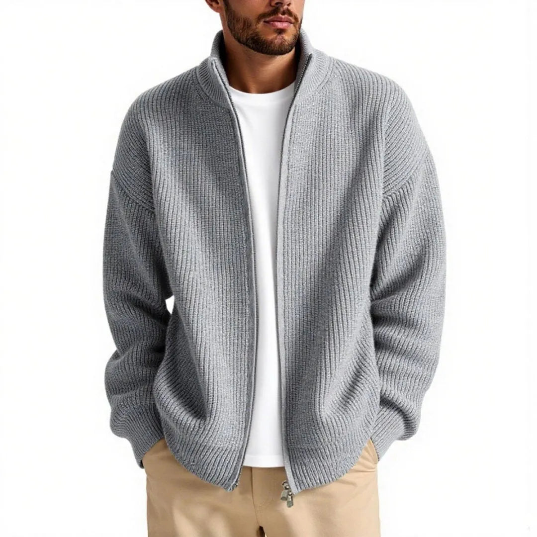Men's loose fit cardigan sweater coat in chemical fibre blend available in five colours