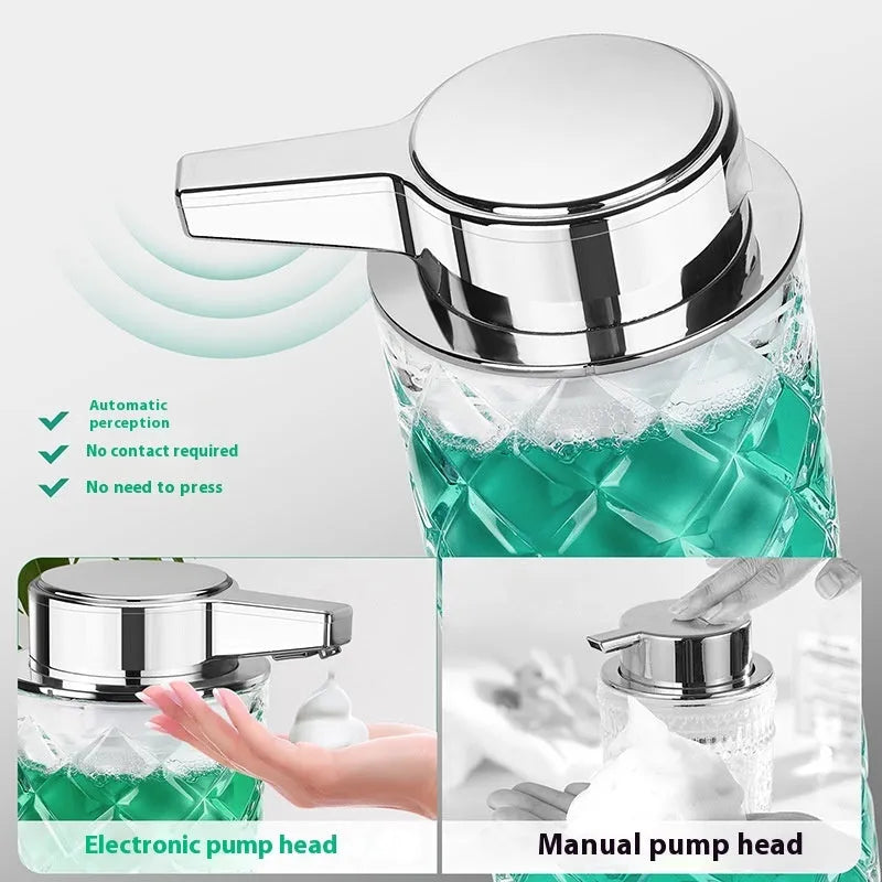 Automatic soap dispenser with silver-plated PET housing and USB Type-C charging port