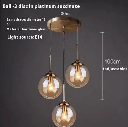 Nordic style round ball glass chandelier ceiling light with clear glass shades.