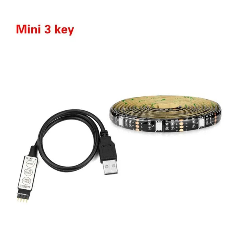 Flexible LED strip lighting with 30 beads per metre showing adhesive backing and cut points
