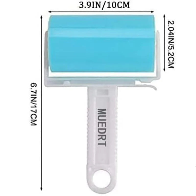 Blue reusable washable lint roller with protective cover for removing pet hair from clothes