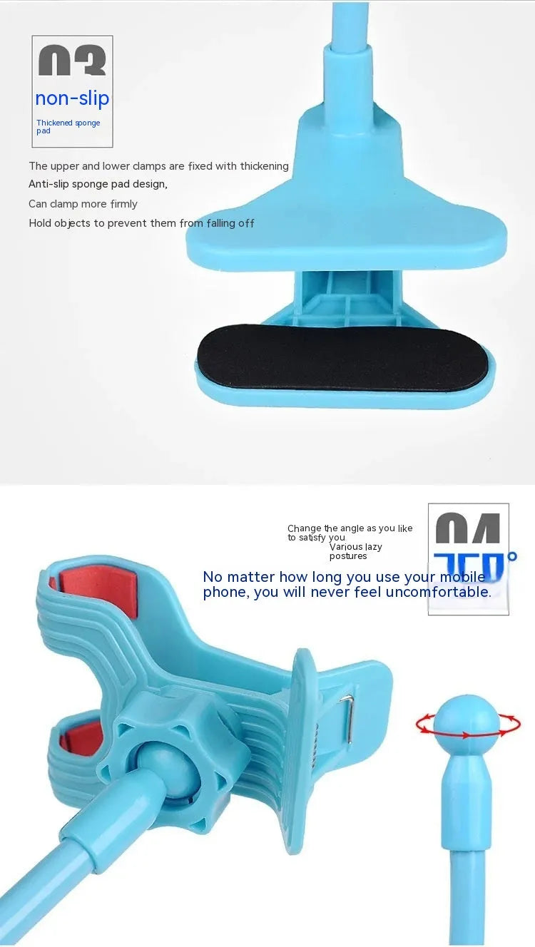 Double clip mobile phone bracket with 75cm ABS arm for bedside use