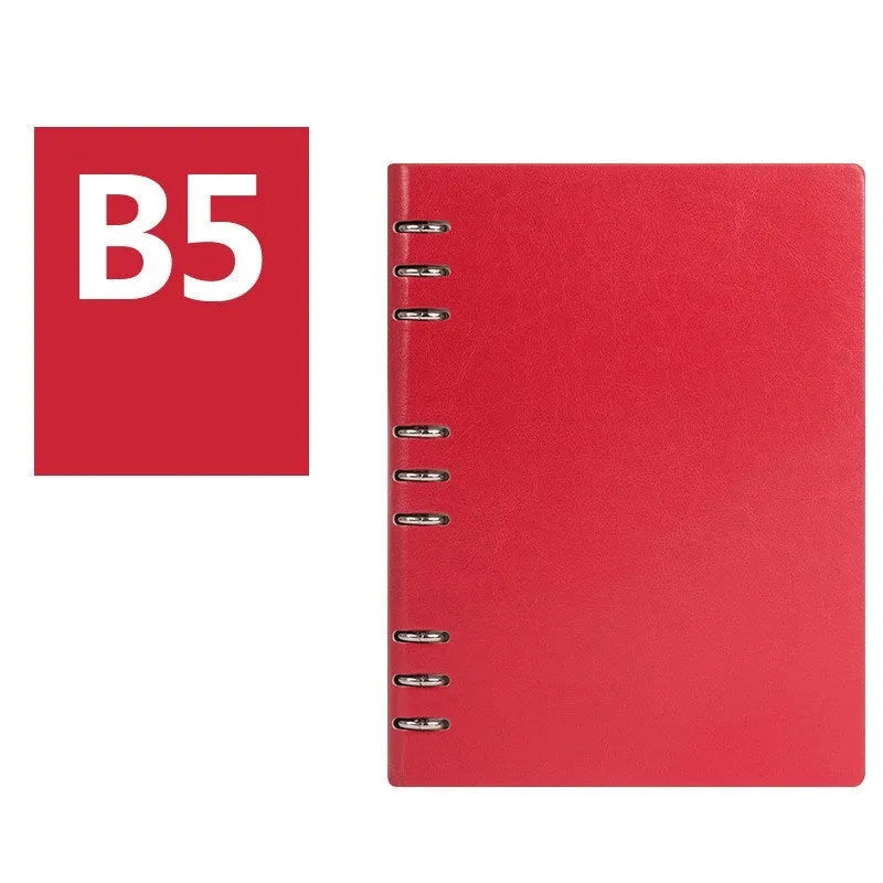 Imitation leather loose leaf notebook in black, blue, brown, red or seaweed green colours