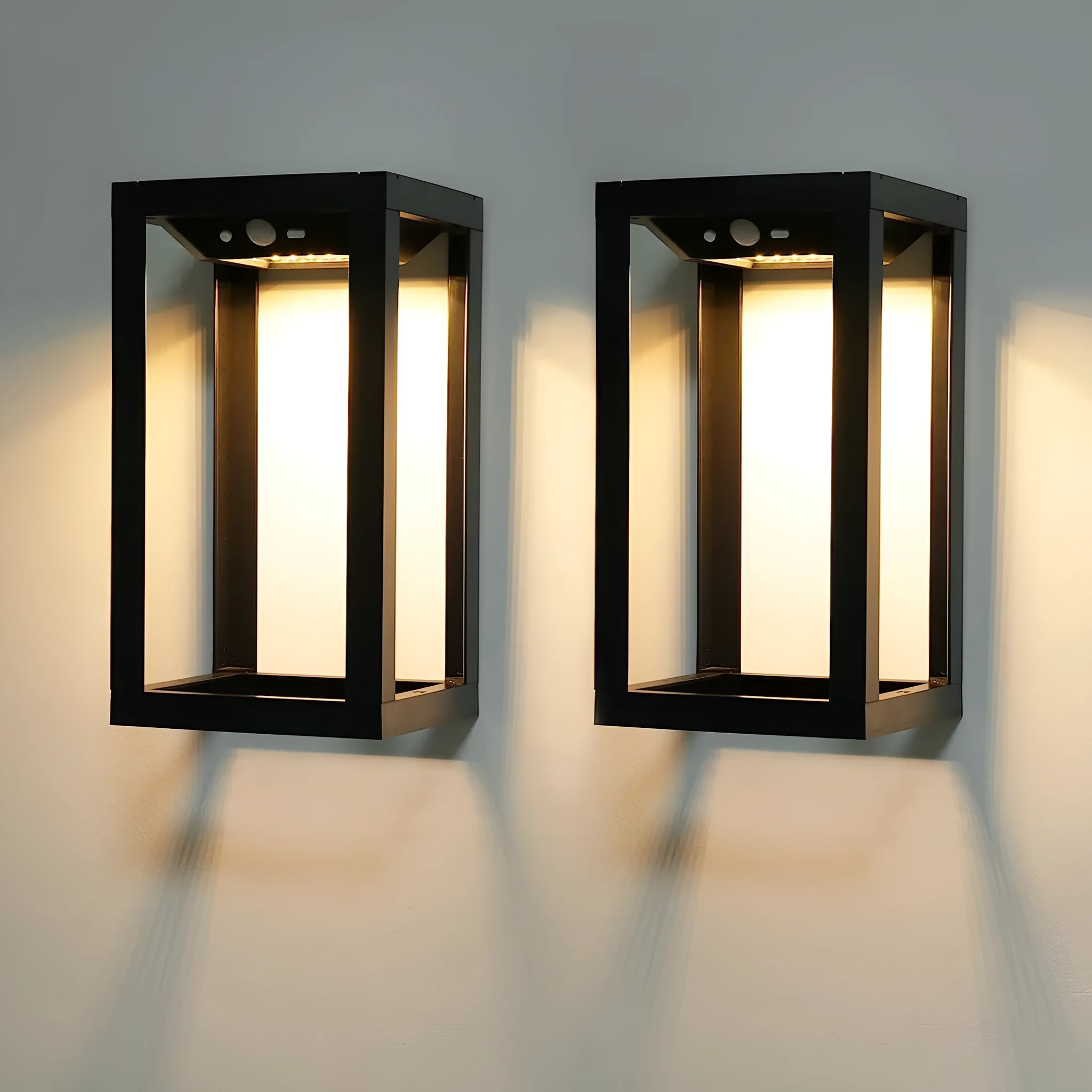 Modern Chinese-style outdoor solar wall lamp with plastic housing for garden and courtyard mounting.
