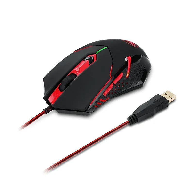 Black and red ergonomic USB wired gaming mouse with six buttons on a 1.8 metre cable