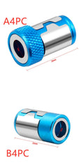 High carbon steel slotted screwdriver bit with a light blue magnetic ring.