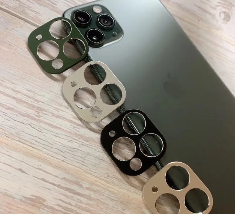 Metal lens protection ring for iPhone 11 and iPhone 11 Pro camera in various colour options.