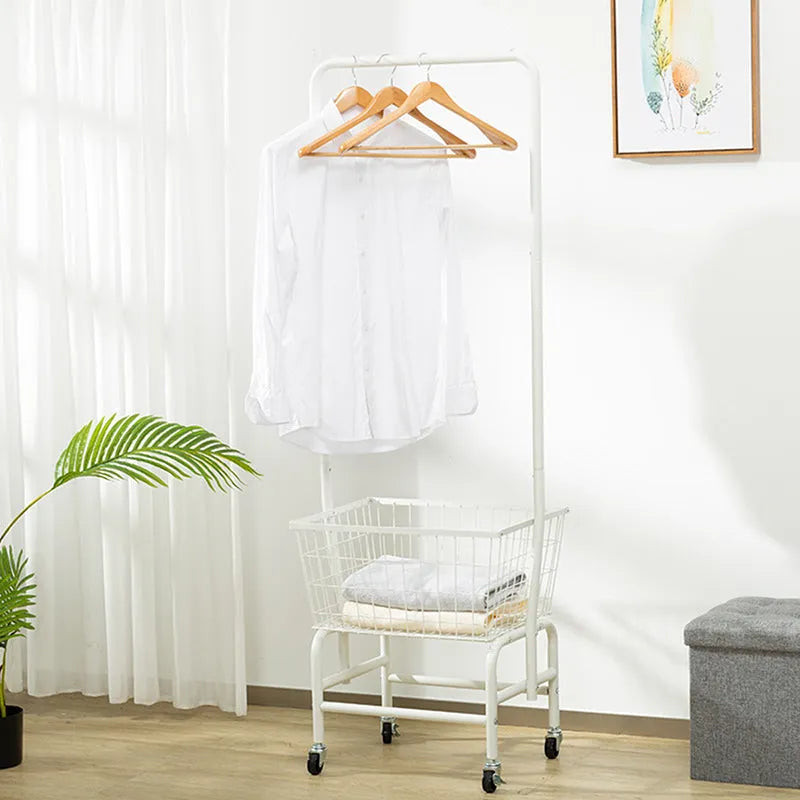 Iron pulley storage car wardrobe organiser with single rod and clothes hanger in white or black