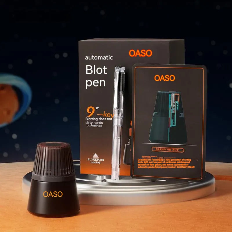 Automatic suction pen set with 0.38mm and 0.5mm pen heads, ink feeder with 40ml ink, plastic shell construction