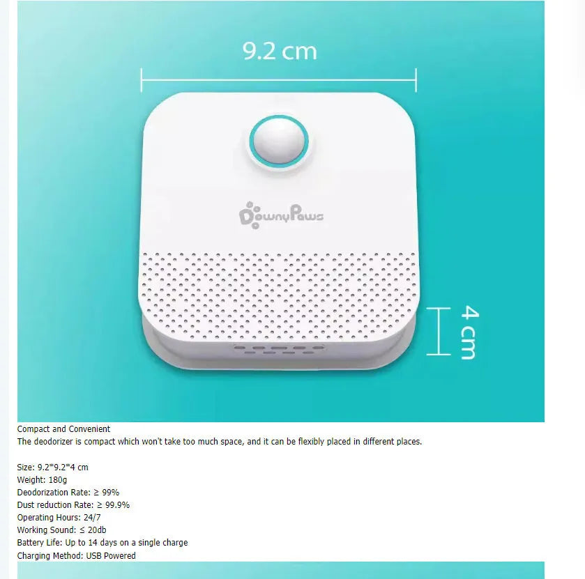 White DownyPaws Smart Cat Odor Purifier with 4000mAh battery for litter box deodorisation