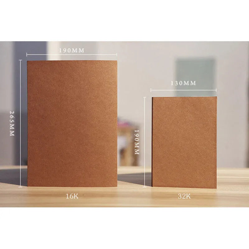 Kraft paper sketchbook with wireless binding open to a blank page