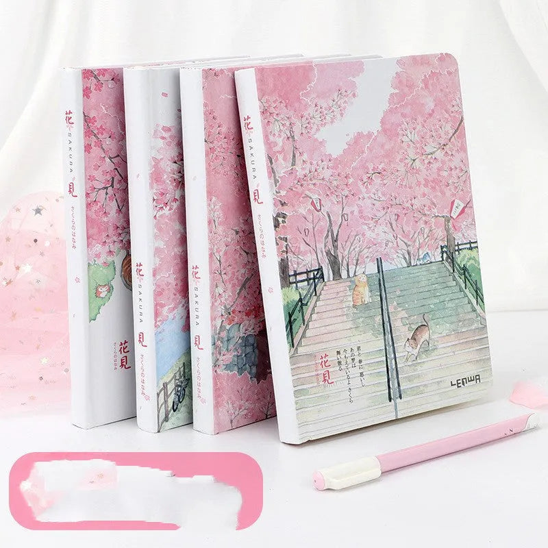 Notebook student book with thread binding, 240 blank pages, large 14cm x 21cm size, paper cover, pink colour