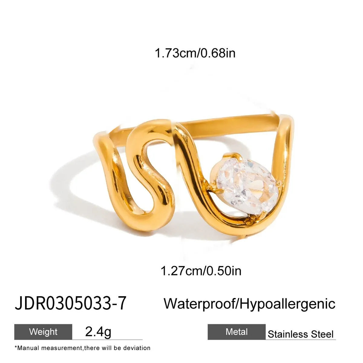Geometric titanium steel zircon ring in a European American style on a plain background.