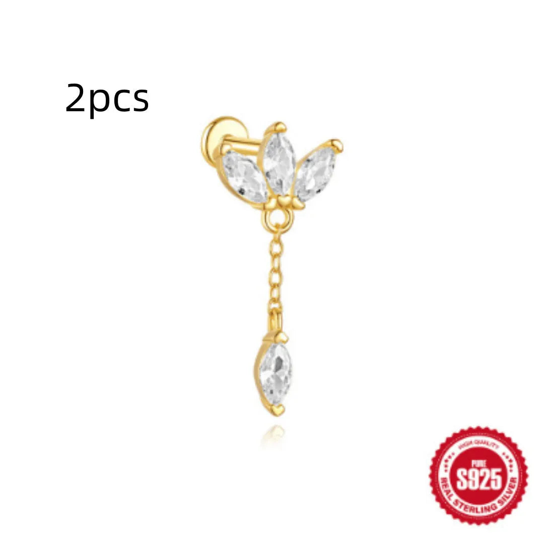 S925 sterling silver water drop earrings with a flat spiral design in a gold electroplated finish.