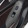 TPU protective film set for Ford Mustang door control panel switches in transparent, carbon fibre and matte black finishes