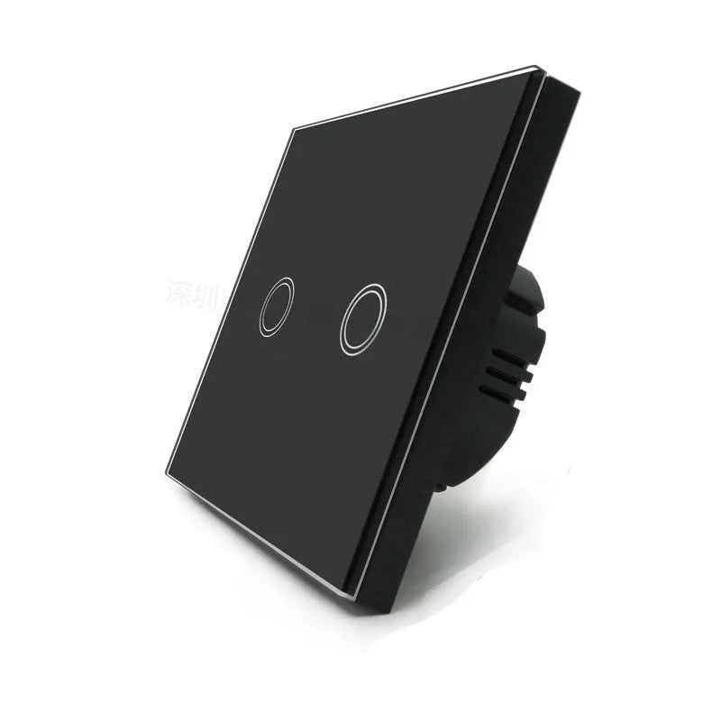 Type 86 tempered glass touch light switch for wall mounting in black, gold, or white.