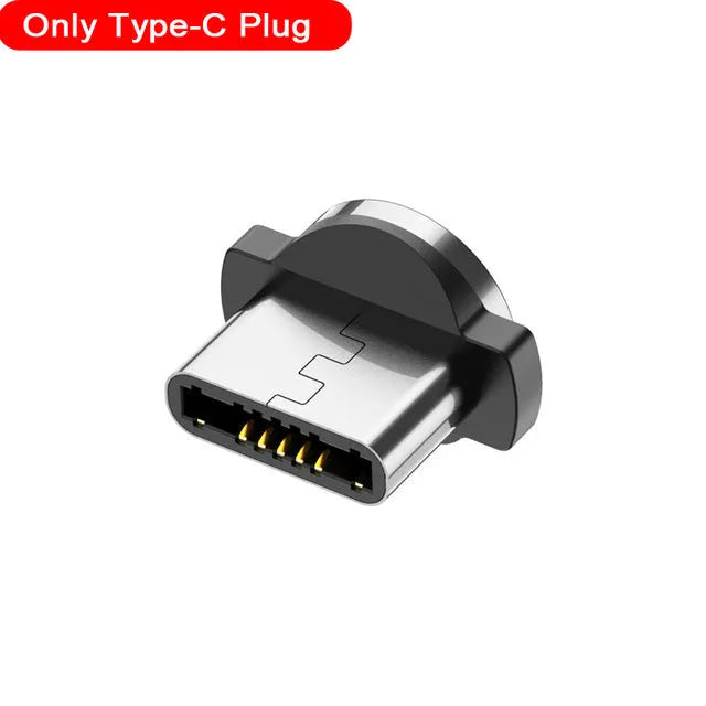 Black magnetic USB charging cable with glowing LED light indicator on a white background.