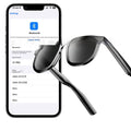 Black PC frame Bluetooth smart sunglasses with touch controls on the temple.