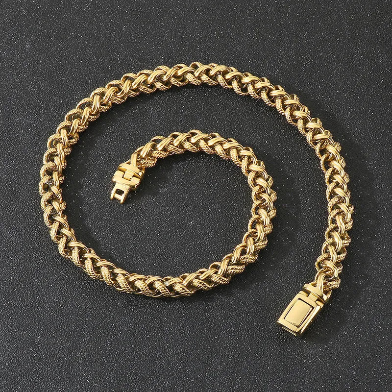 Men's titanium steel chain necklace in punk style with geometric large hemp flower design