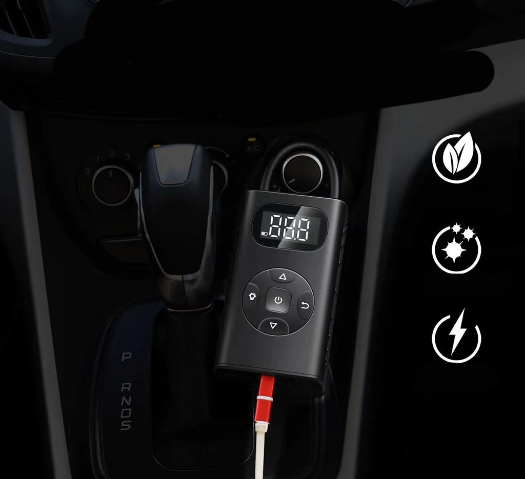 Black aviation aluminium alloy portable power bank tyre inflator with digital display and air hose