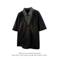 Men's heavy Henry collar polo shirt sweater in black and apricot colours with short sleeves