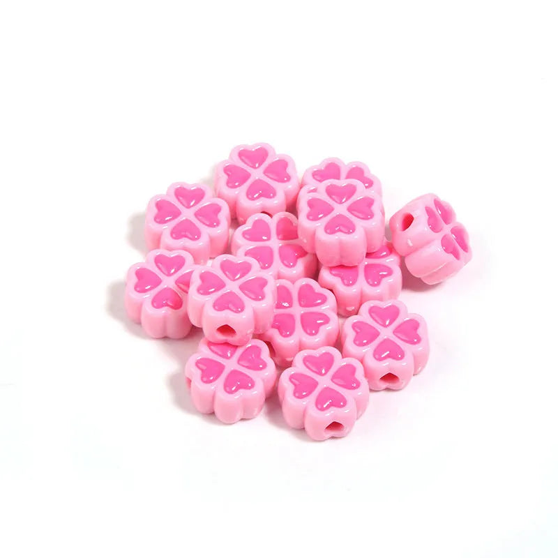 15mm acrylic craft beads with four-leaf clover shape and frosted finish in multiple colours
