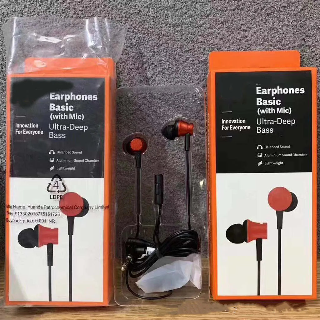 Piston wired in-ear headphones with 3.5mm gold-plated plug in black, blue, or red colour options