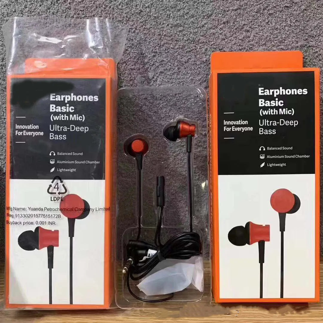 Piston wired in-ear headphones with 3.5mm gold-plated plug in black, blue, or red colour options