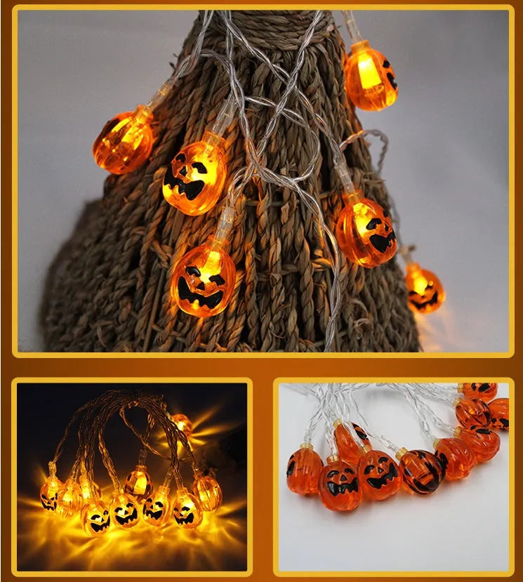 Halloween LED string lights with pumpkin, bat, and ghost lanterns on a 1.2 metre string