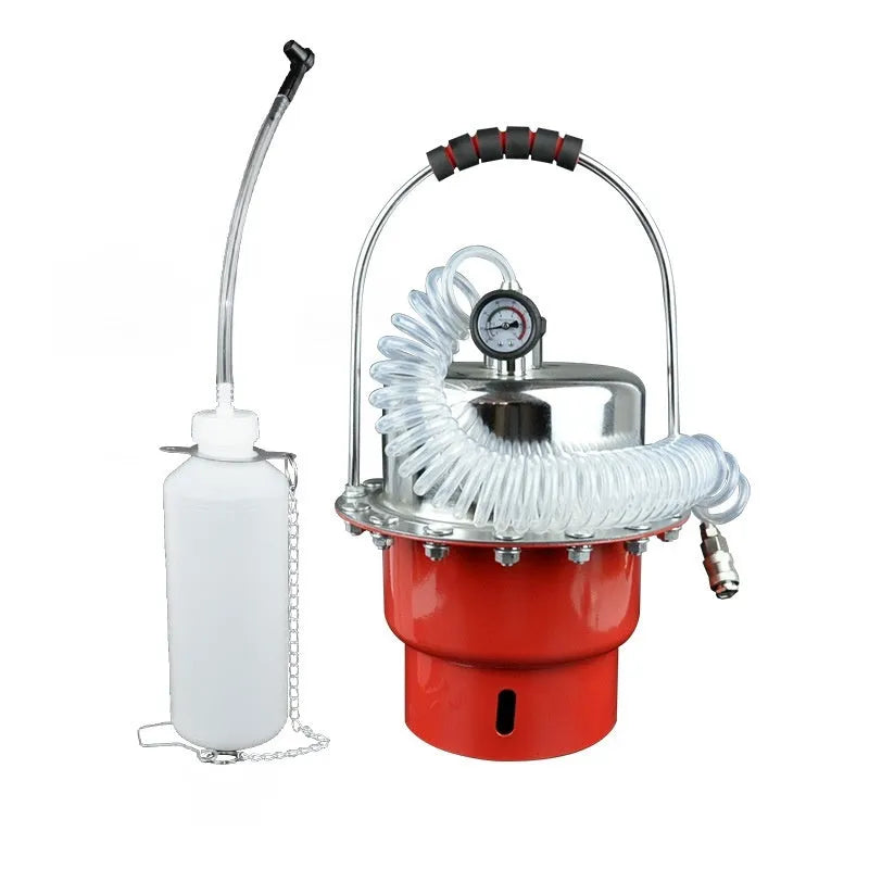 Pneumatic brake fluid replacement machine with pressure gauge and 5L tank.