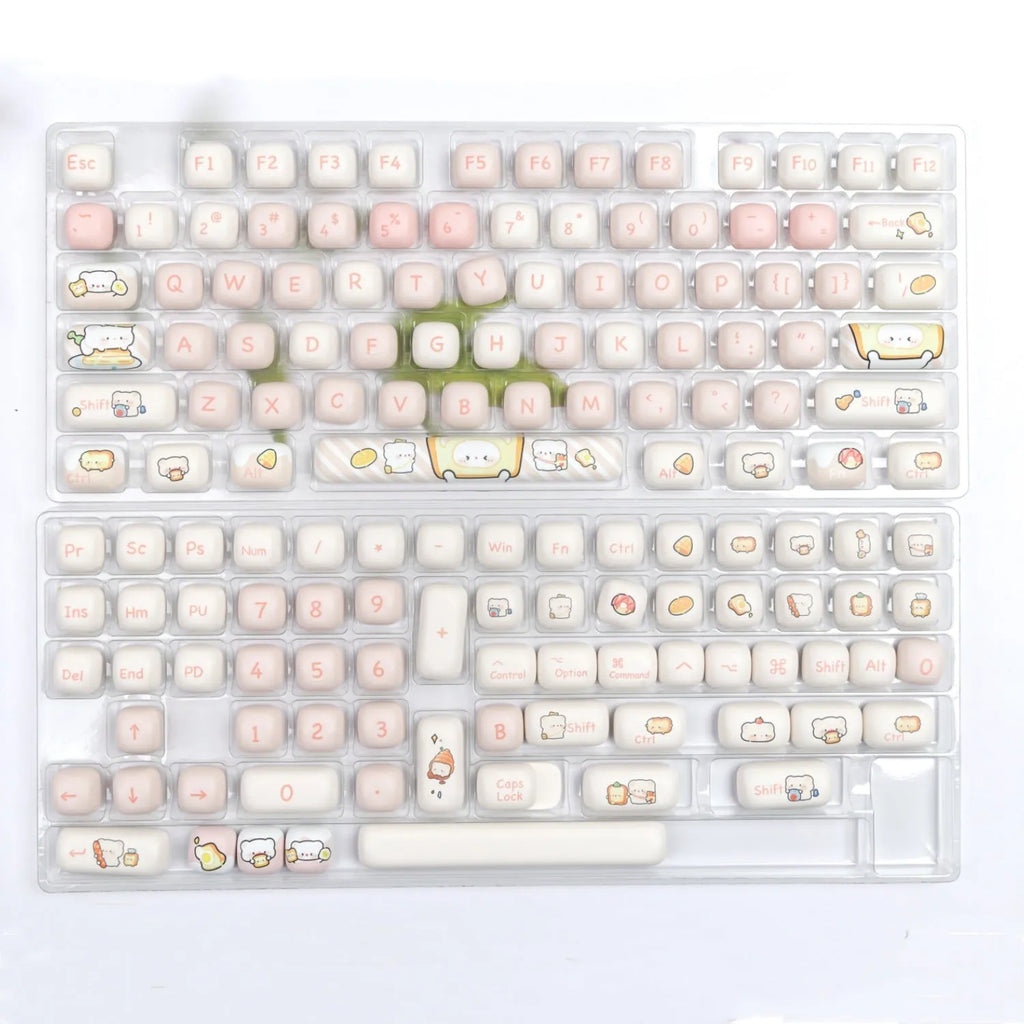 MOG PBT mechanical keyboard key caps with bread bear steamed bread designs, full 143+3 key set