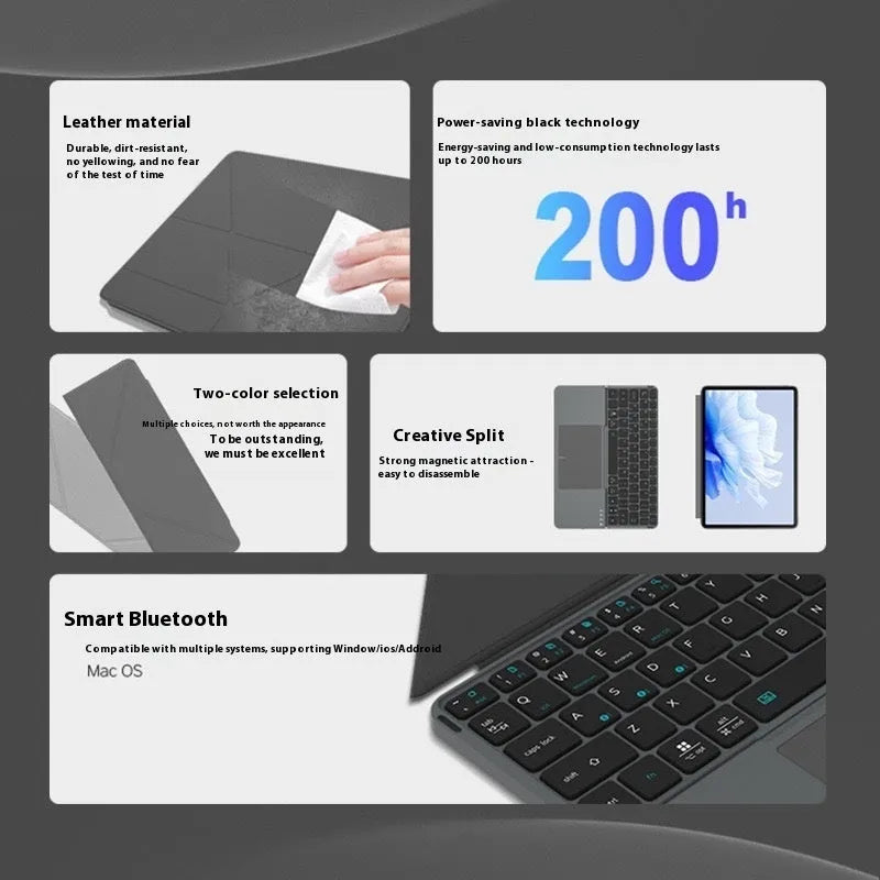 Grey Bluetooth folding keyboard unfolded next to mobile phone showing wireless connectivity for typing