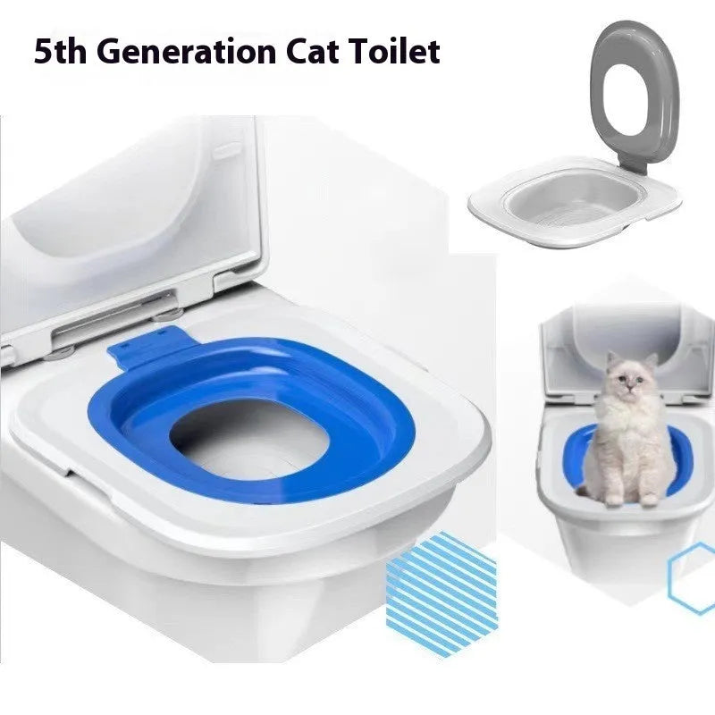 Fifth Generation cat toilet trainer with integrated mat in blue, gray, or green colour.
