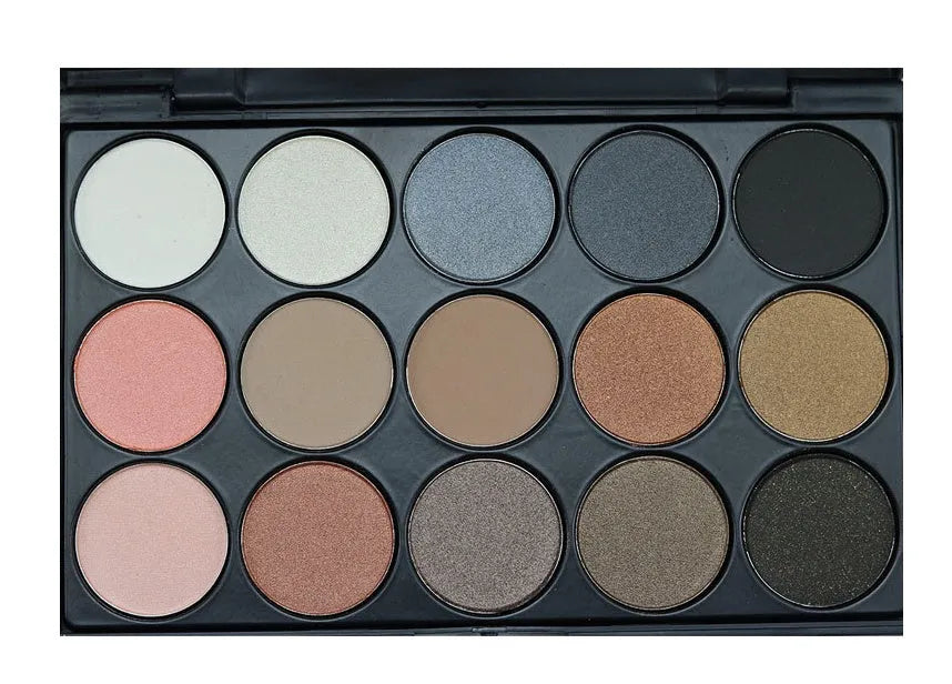 15 colour earth tone smoky eyeshadow palette E15 in compact makeup plate
