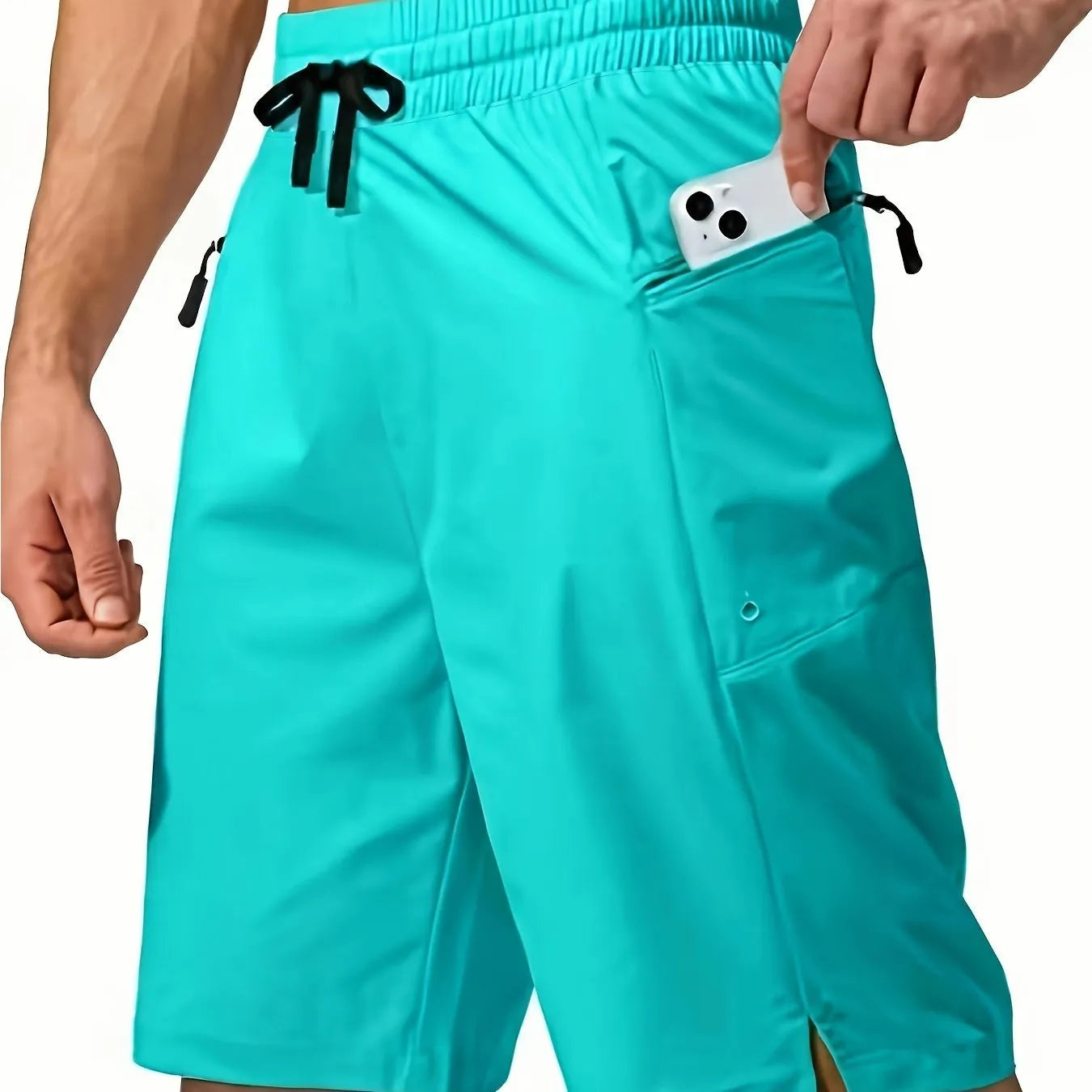 Men's solid colour quick-drying polyester beach shorts in straight fit design