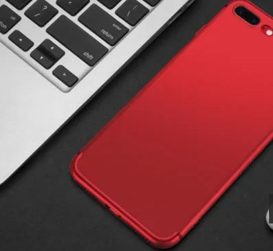 Flexible TPU silicone iPhone case for models 6, 7, 8, and X shown in black, blue, red, and white colour options.