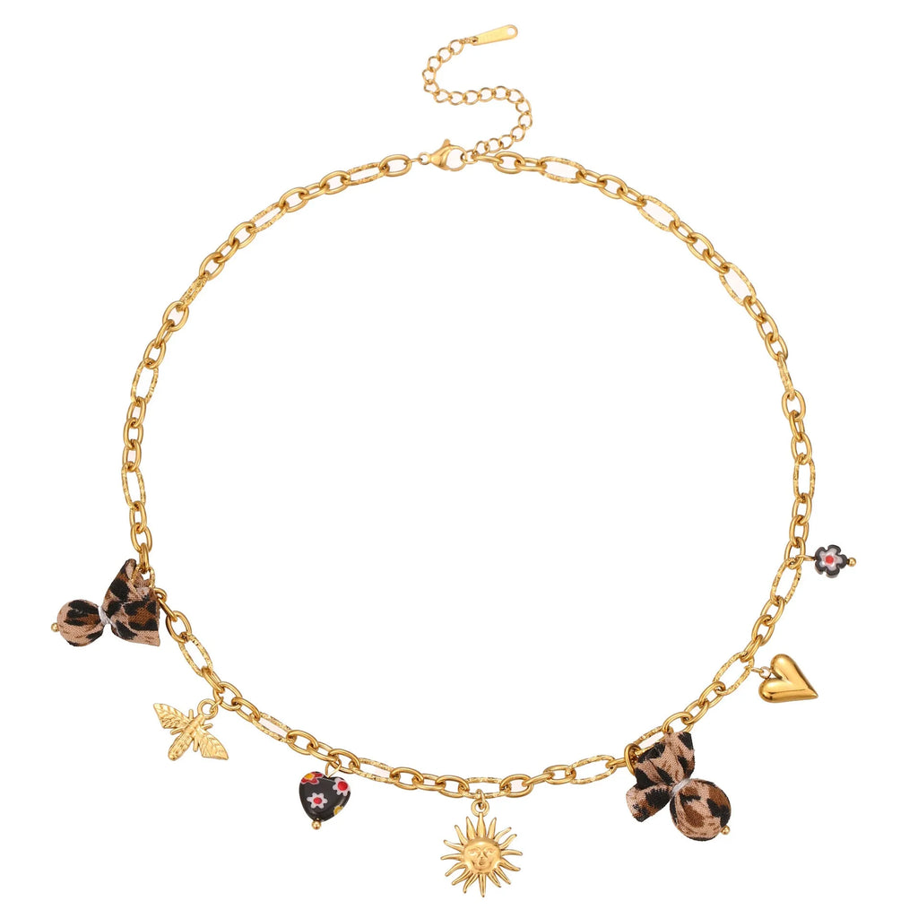 18K gold plated stainless steel leopard heart pendant necklace with adjustable chain