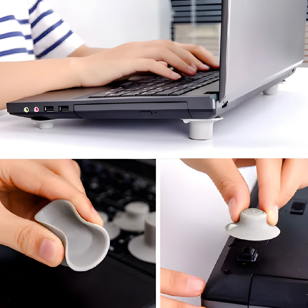 Grey durable plastic non-slip cooling pad stand feet set for laptop PC showing large and small sizes