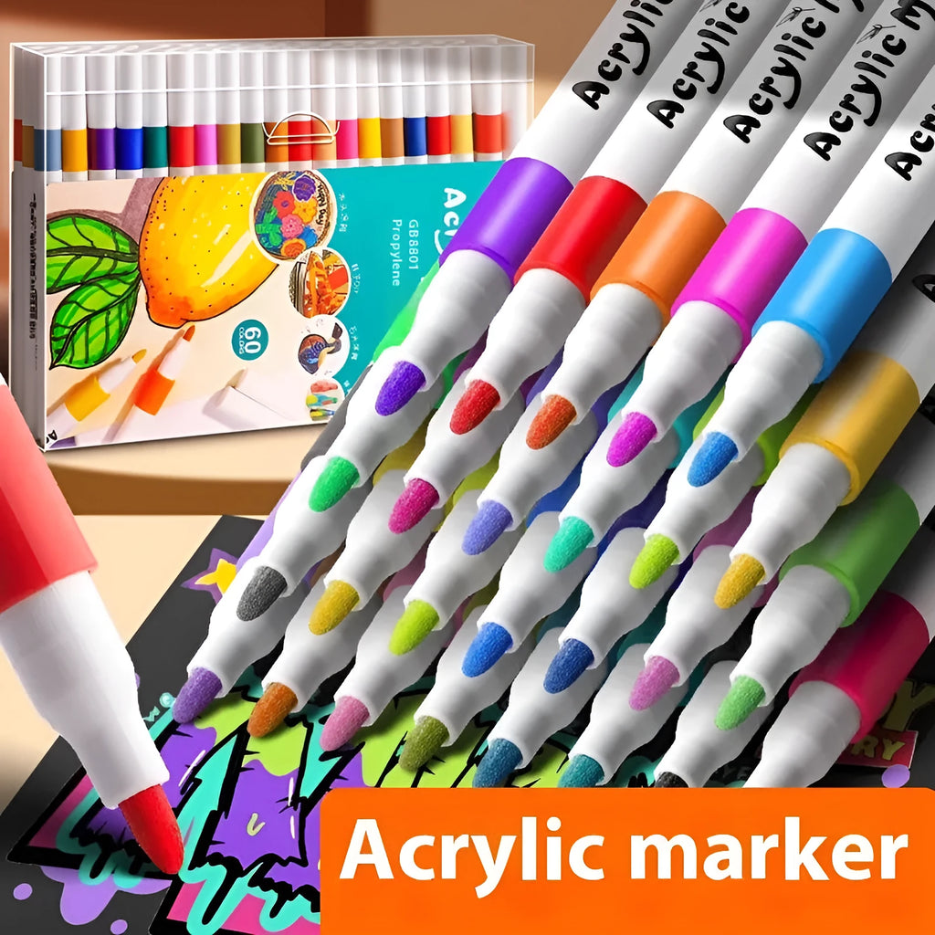 Acrylic marker pens set for students with multicolour nibs in plastic barrels