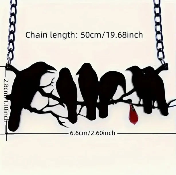 Black crow necklace on cross chain with electroplated finish and animal modelling