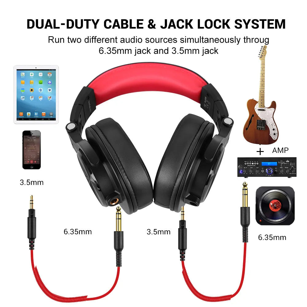 OneOdio over-ear headphones with 40mm drivers in black or red colour