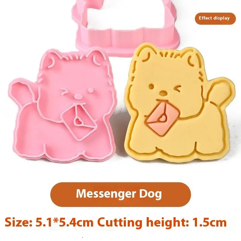 Three dimensional plastic biscuit mould with puppy cartoon designs for baking