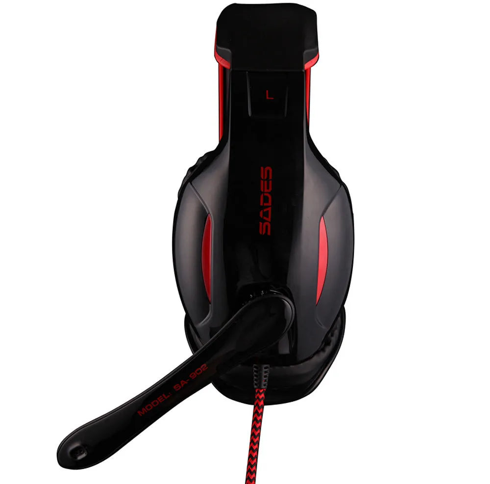 Black SADES SA902 wired USB gaming headset with over-ear cups for PC
