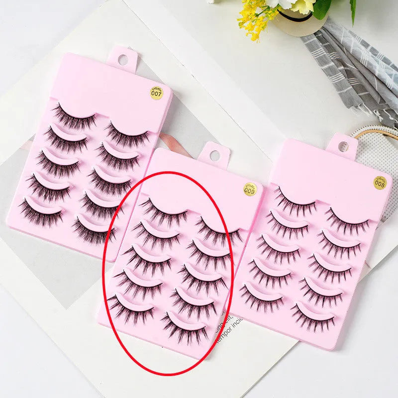 Pack of natural wispy Korean false eyelashes for anime cosplay, showing styles 007, 008, and 009.