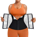 Blue neoprene adjustable abdominal support belt shown with size adjustment features