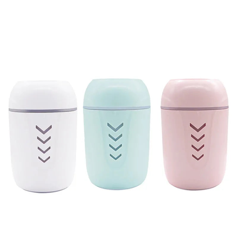 X3 model portable columnar car humidifier in blue, white, or pink with 200ml tank.