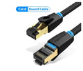 Cat8 shielded Ethernet network cable with RJ45 connector, available in flat and round styles.