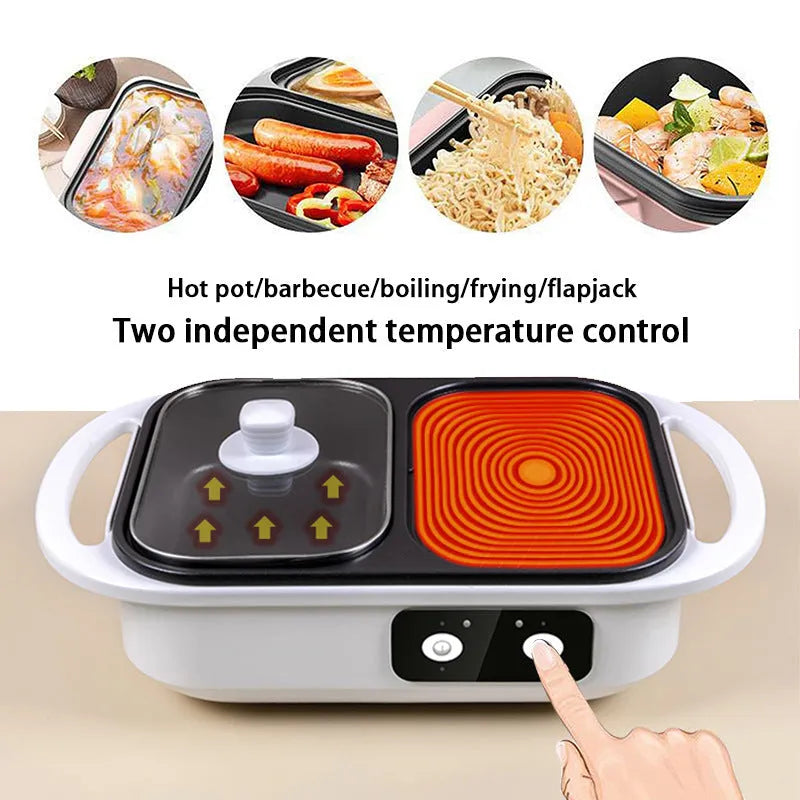 White or green household electric hot pot with 1300W power rating for 2-3 person capacity
