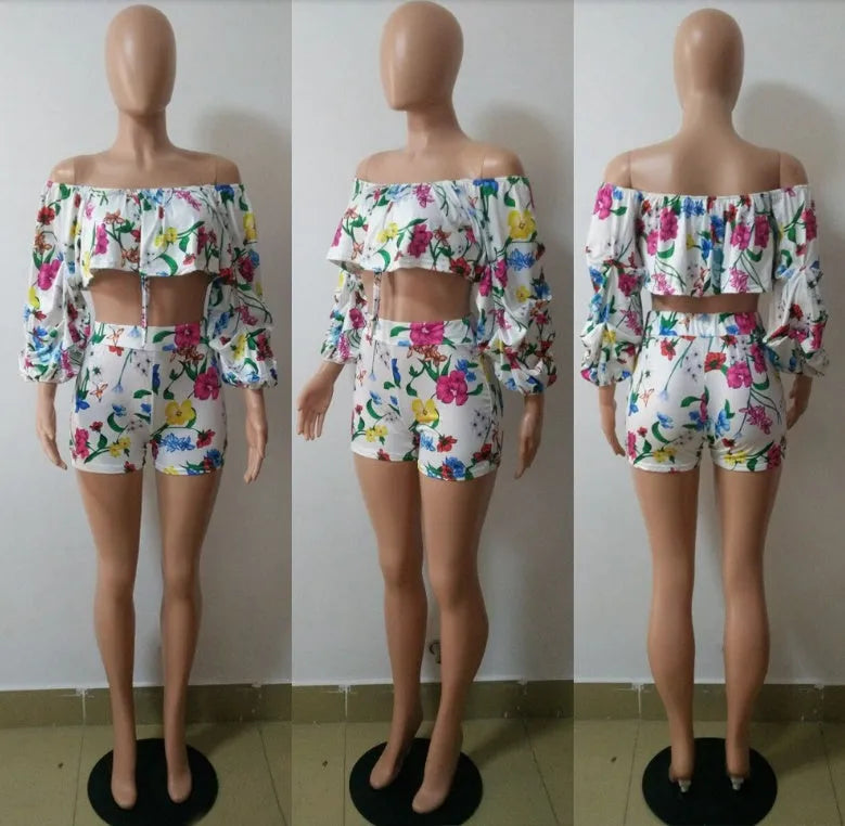 Multicolour digitally printed women's two-piece lounge set with pile sleeves and shorts.